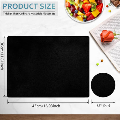 Faux Leather Placemats and Coasters Set of 6, Waterproof, Oil-Proof Wipeable, PVC Leather Place Mats, Anti Slip Heat Resistant Reversible Table Mats for Kitchen, Dining, Outdoor 17’’×12’’, (Black)