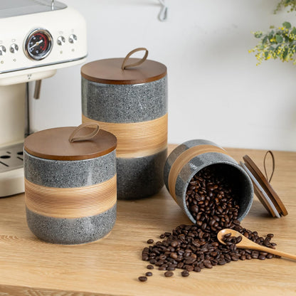 Large Storage Containers with Lids, Ceramic Coffee Container Kitchen Food Storage Cookie Jars with Airtight Lid for Spice Sugar Tea Bag, Stackable Decorative Jars for Counter, Grey & 61oz