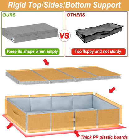 punemi Extra Large Under Bed Storage 65L, 42*16.5*5.8 in Tall underbed storage containers with Lids, Sturdy Closet Organizers and Storage Bins Bags for Blankets Comforter Sweaters Wrapping Paper 2PACK