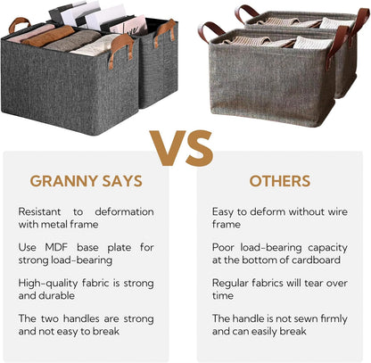 GRANNY SAYS Closet Storage Baskets, Collapsible Fabric Storage Bins with Metal Frame, Clothes Organizer Bins, Large Baskets for Shelves, Dark Gray, 4-Pack