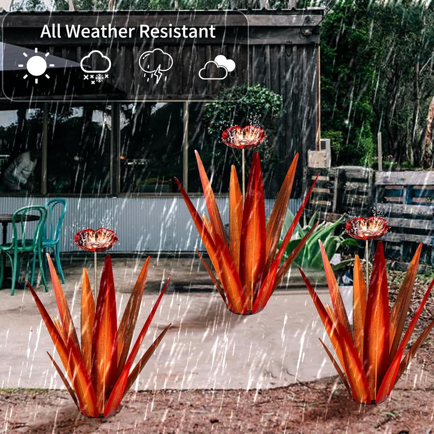 Large Tequila Rustic Sculpture, Rustic Metal Agave Plants for Outdoor Patio Yard, Home Decor Hand Painted Metal Agave Garden Yard Statue, Outdoor Lawn Ornaments (Red - L (W/Bird Feeder))