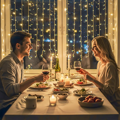 suddus Curtain Lights for Bedroom, 150 Led Hanging String Light Outdoor, Fairy Curtain Lights Indoor for Christmas, Dorm, Wall, Backdrop, Window, Wedding, Party, Birthday Decor, Warm White