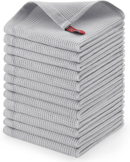 Homaxy 100% Cotton Waffle Weave Dish Cloths - 12 Pack Soft and Absorbent Dish Towels - 12 x 12 Inches Quick Dry Dish Rags - Light Grey