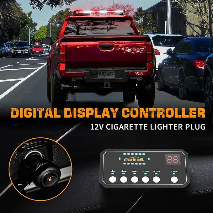 XRIDONSEN 28.4" 80 LED Roof Top Emergency Lights Red White Strobe Light Bar Firefighter Lights Warning Flashing Safety First Responder Lights w/Controller Magnetic Mount for Vehicles POV Fire Trucks