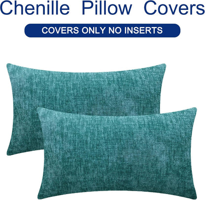 CaliTime Throw Pillow Covers Decorative 16 X 26 Inches Pack of 2 Cozy Chenille Cushion Cases for Couch Sofa Bed Living Room Home Teal