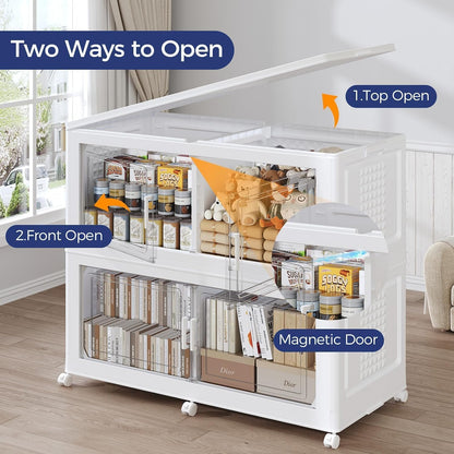 200GAL Extra Large Storage Bins with Lid, 800Qt Stackable Closet Organizers and Drawers, Collapsible Storage Bins with Wheels, Folding Storages Cabinet for Home Bedroom Office, 5Pack White