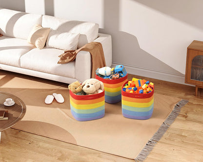 3 Pack Storage Cubes 11 Inch Cotton Rope Woven Baskets for Organizing Cube Bin Square Shelves Organizer,Classroom,Kids Toy Bins,Closet,Baby Nursery(Rainbow)