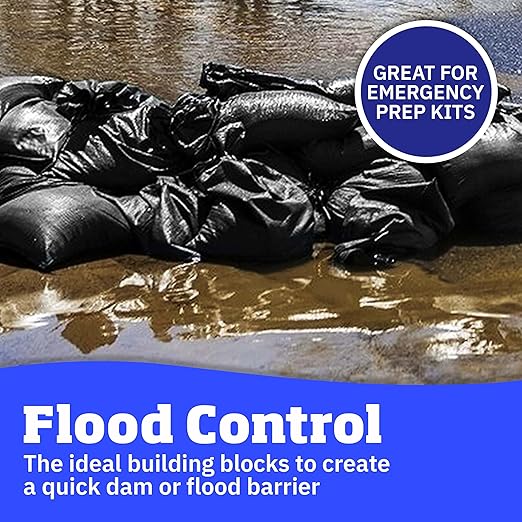 DURASACK Heavy Duty Sand Bags with Tie Strings Empty Woven Polypropylene Sand-Bags for Flood Control with 1600 Hours of UV Protection, 50 lbs Capacity, 14x26 inches, Black, Pack of 20