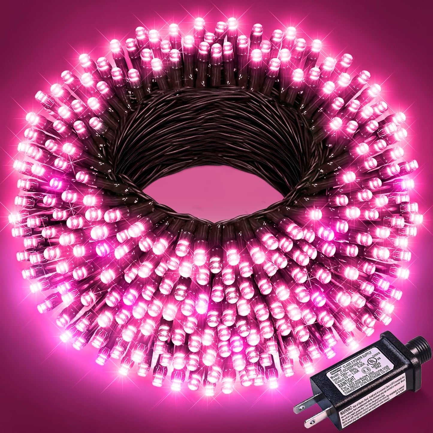 100FT 300 LED Christmas Lights Outdoor, Green Wire Christmas Tree Lights with 8 Modes Waterproof, Connectable String Lights for Outside for Indoor Garden Patio Party Wedding Decorations, Pink
