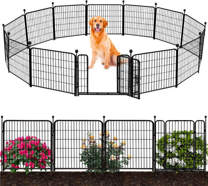 ADAVIN Tall Garden Fence 32 in(H) 16 Panels Total 35.4 Ft(L) Border, Wide Door Low Threshold, Flower Bed Fencing, Animal Barrier Fence, Fence for Dogs Outside, Black Metal Garden Fences with Gate