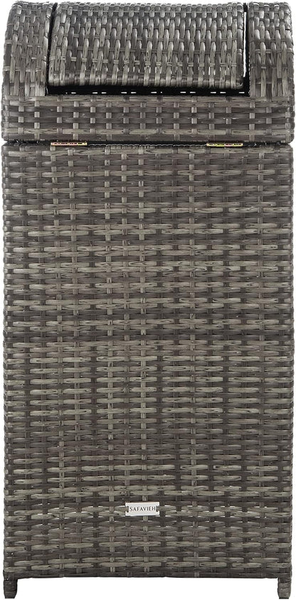 SAFAVIEH Outdoor Collection Mazeli Grey Brown Woven Swing Top Dome Lid Trash Bin (Fully Assembled) PAT7511C