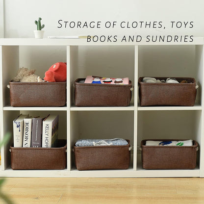 TheWarmHome Storage Basket for Organizing - 12x8x5 inch Small 6 Pack Collapsible Storage Bin for Shelves with Handles, Canves Storage Box for Cloth Closet Organizer Gift Toy (Brown)