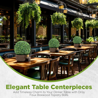 DRAY Premium 13" Faux Boxwood Balls – Set of 2 Artificial Topiary Spheres for Outdoor & Indoor Use – Realistic, UV-Resistant, Weatherproof Decorative Greenery – Check Measurements