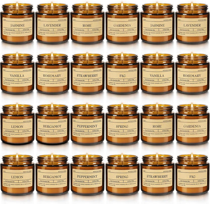 Scented Candle Set 24 Pack, Candle for Home Scented, Odor Eliminating, Stress Relief, Long Lasting Soy Wax Gift Set