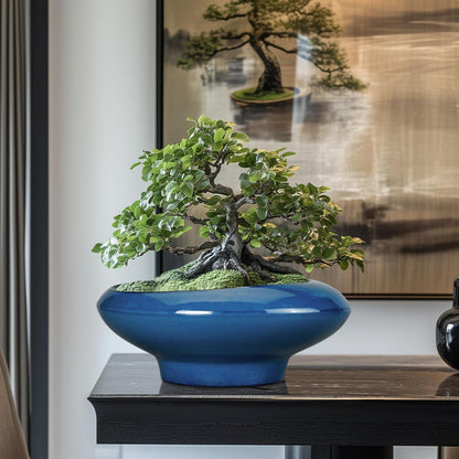 Bonsai Tree Pot 13 Inch - Ceramic Succulent Pots Large Bonsai Planter for Indoor Outdoor Plants Decorative Plant Pot with Drainage Hole Flower Pot for House Garden Room Home Decor Blue