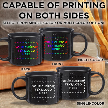 DISCOUNT PROMOS Custom Ceramic Campfire Coffee Mugs 13 oz. Set of 1, Personalized Bulk Pack - Perfect for Tea, Espresso, Cappuccino, Hot Cocoa - Black