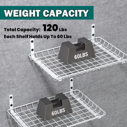 EVERHANGER Garage Wall Shelves 12x18 Inch, Wall Mounted Storage Shelf, Metal Shelf Rack, Heavy-Duty Shelf Organizer 2 Pack, White