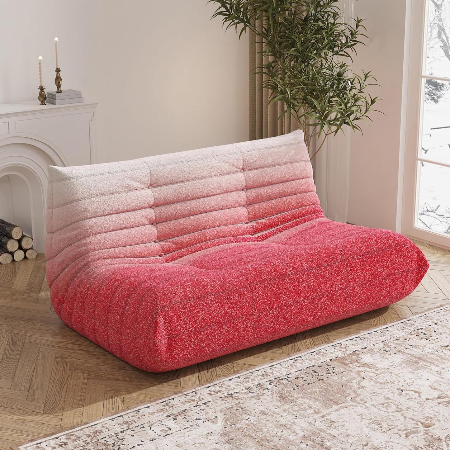 Bean Bag Chair, Loveseat Fireside Chair Bean Bag Sofa Large Bean Bag Chair for Adults, 2 Seater Bean Bag Chairs for Teens with High Density Comfortable Foam, Bean Bag for Living Room (Pink&White)