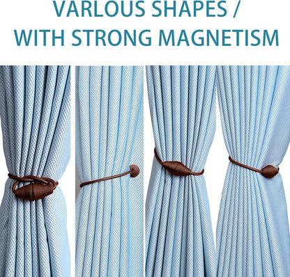 2 PCS Magnetic Curtain Tiebacks, European Style Convenient Drape Tie Backs Holdbacks for Thin or Thick Home & Office Window Draperies, No Tools Required (Dark Coffee)