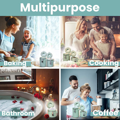 Home Intuition 4-Piece Ceramic Kitchen Canisters Set, Airtight Containers with Wooden Spoons Reusable Chalk Labels and Marker for Sugar, Coffee, Flour, Tea (Mint)