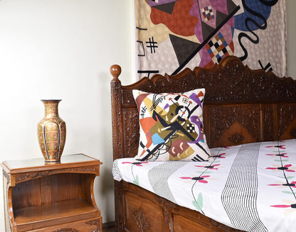 Kandinsky Abstract Pillow Cover - White Modern Throw Pillowcase Cream Chair Cushion Contemporary Farmhouse Pillows Modern Couch Handmade Wool Size 18x18