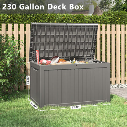 Outdoor Storage Box, 230 Gallon Deck Box, Waterproof and UV Resistant Large Resin Storage Bin, Organization and Storage for Patio Furniture, Outdoor Cushions, Garden Tools, Lockable