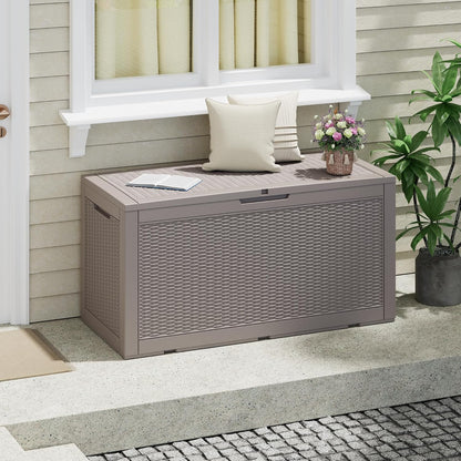 NUNU LAB 102 Gallon Large Waterproof Resin Deck Box, Lockable Outdoor Storage Box with Gas Lift, Patio Cushions, Garden Tools, Pool Supplies, Indoor Outdoor Storage Container, Grey
