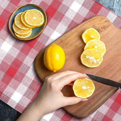 Christmas Kitchen Towels Set of 6 Red/White Checks, Reusable Cotton 20X30 Inches Dish Towel Highly Absorbent Premium Quality Ultra Soft Mitered Corners Kitchen Towels