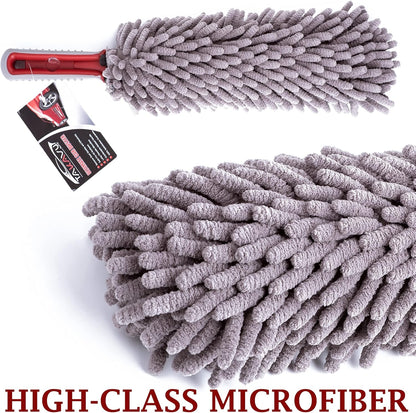 Car Duster Interior by TAKAVU, 360° Microfiber Fingers, Unbreakable Comfort Handle, Lint and Scratch Free, Include Microfiber Towel, for Car & Home Use, The Best Auto Accessories Gray