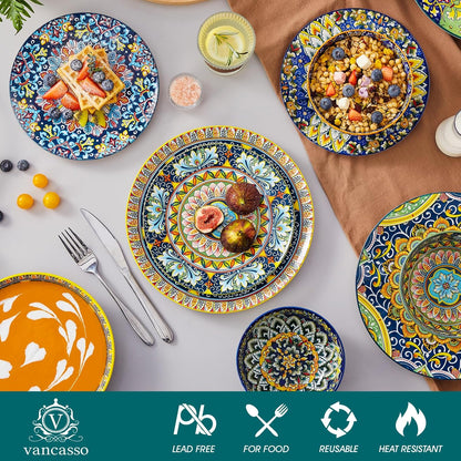 vancasso 24 Pieces Dinnerware Sets, Plates and Bowls Set, Porcelain Dishes Set for 6, Microwave and Dishwasher Safe, Scratch Resistant, Bohemian Style Dining Ware Service for 6, Series SIMI
