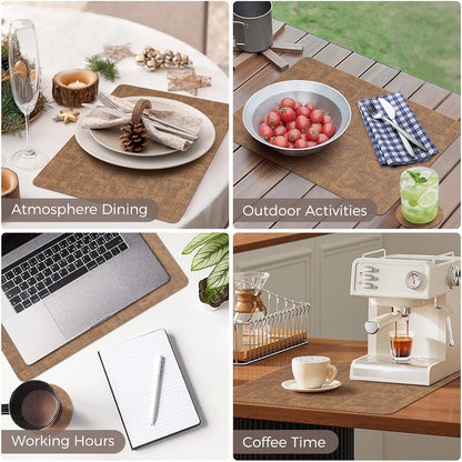 Vinyl Placemats Set of 6, Faux Leather Waterproof and Heat Resistant Place Mats, Washable Anti-Slip Table Mats with Coaster, Wipeable Placemats for Indoor & Outdoor 17" x 12" (Light Brown, Set of 6)