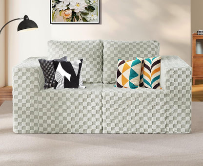 Modular Sectional Sofa 2 Seater Loveseat Modular Couch with Deep Seat Memory Foam Cloud Sofa Chair with Pillows Oversized Sectional Sofa for Living Room Bedroom (Plush GREYOLIVE, Loveseat)