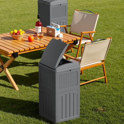 Devoko 33 Gallon Outdoor Trash Can with Dual Lid, Heavy Duty Waterproof Resin Garbage Bins Outside, Hideaway Waste Bins for Patio, Outside Pool, Backyard and Deck (2, Gray)