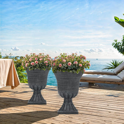 22" Large Urn Planters for Outdoor Plants, Set of 2 Plastic Flower Pot with Handmade Washed Black Finish, Weather-Resistant for Porch, Garden, Patio or Indoor Use