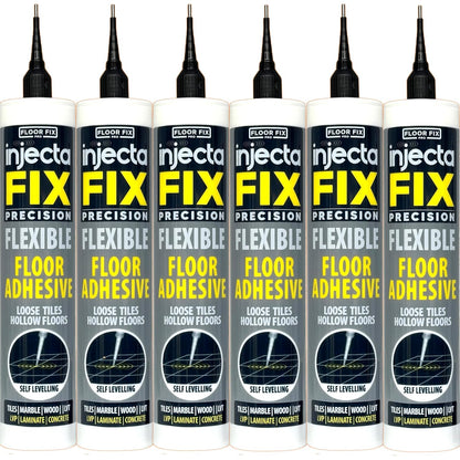Precision 300ml from Floor-Fix Pro - Fix Loose Tiles - for Loose & Hollow Tiles, Wood, LVT & Laminate - Includes 1.9mm Syringe Tip - Adjustable to 6mm + Anti-Clog Performance (Pack of 6)