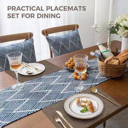 Vinyl Placemats Set of 4, Faux Leather Waterproof and Heat Resistant Place Mats, Washable Anti-Slip Table Mats with Coaster, Wipeable Placemats for Indoor & Outdoor 17" x 12" (Dark Coffee, Set of 4)