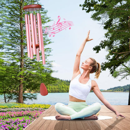 Large Aluminium Wind Chimes Outside, Soothing Melodic Memorial Sympathy Wind Chime, Suitable Outdoor Garden Decor, Gift for Mom Women Neighbors (Pink Wind Chimes-36)
