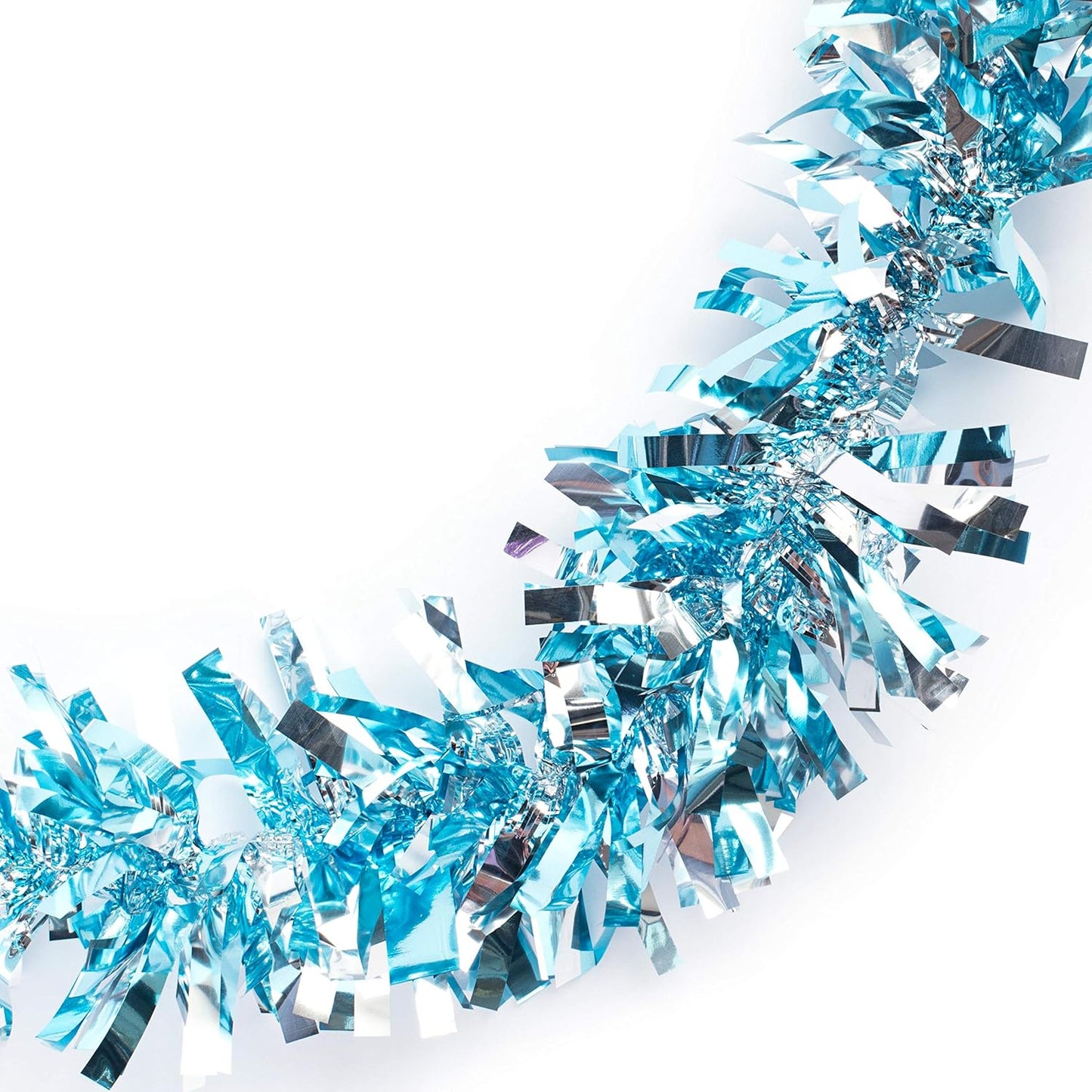 Anderson's Light Blue & Silver Sparkle Glitter Metallic Tinsel Twist for Trailer Or Golf Cart, 4 inches Wide x 25 ft Long, Christmas, Patriotic and Holiday Garland Decor for Parties and Parades