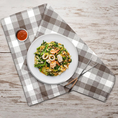 Kitchen Towels Set of 6 Brown/Ivory Checks 20x30 Inches 100% Cotton Highly Absorbent Kitchen Towels Premium Quality Ultra Soft Mitered Corners