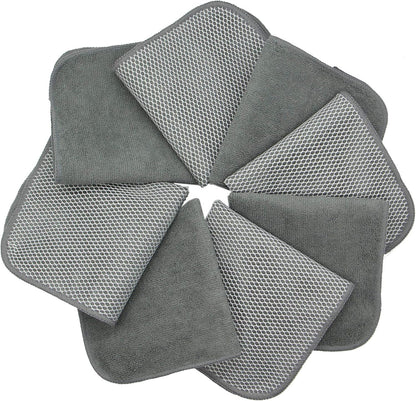 Microfiber Dish Cloths Fast Drying Kitchen Cleaning Cloth Dish Rags Dust Cloths Ultra Absorbent Lint Free Washcloths with Poly Scrub Side 12inch x 12inch 8 Pack (Gray)
