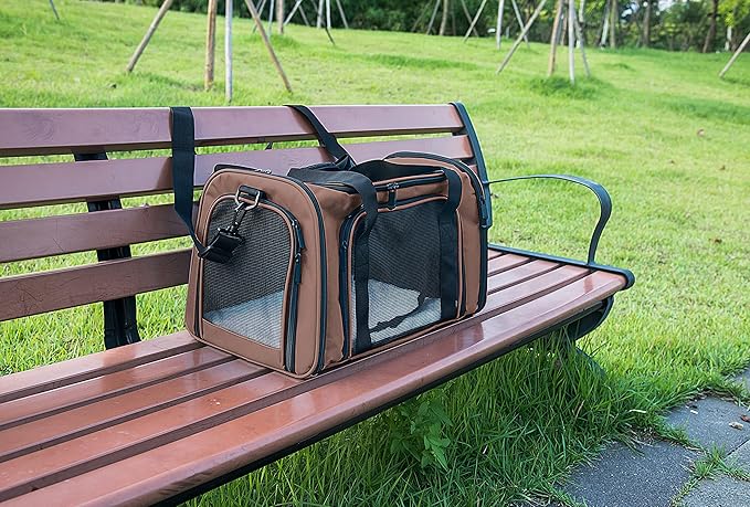 Soft Sided Carrier for Small Medium Cats Dogs,TSA Airline Approved Collapsible Travel Pet Carrier (Medium, Brown)