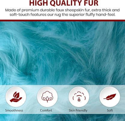 LAMBZY Faux Sheepskin Super Soft Hypoallergenic Free Shape Silky Shag Rug, Luxury Shaggy Plush Carpet for Bedrooms Living Kids Room Sofa Rugs (Blue, Double 2'x6')