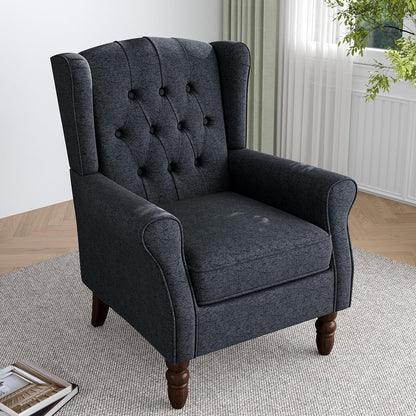 Lumibee High Back Accent Chair,Upholstered Wingback Armchair with Solid Wood Legs for Small Spaces,Comfy Single Sofa Chair for Living Room,Bedroom,Office-Black Blue
