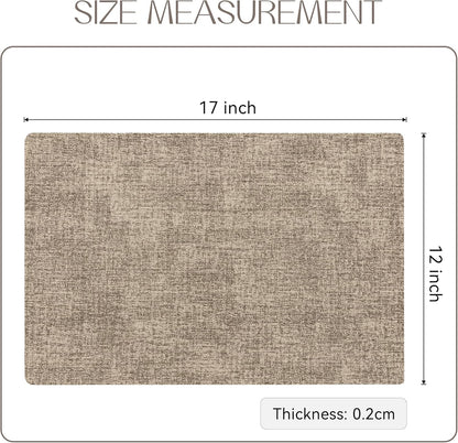 Romanstile Vinyl Placemats Set of 6-12 X 18 Inch - Heat Resistant Place Mats 100% Waterproof Oilproof Wipeable Reversible Faux Leather Table Mats for Kitchen/Dining/Party/Outdoor, Khaki
