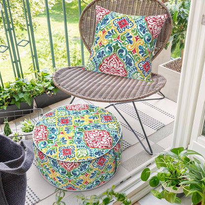 Inflatable Ottoman Stool D21 xH9 for Outdoor/Indoor Use, Water Repellent Patio Foot Rest Stool with Portable Handle,Round Pouf Ottoman Suitable for Garden,Deck and Camping - Damask Red