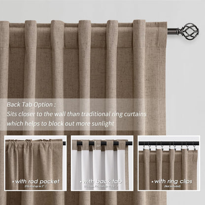 BOODII Room Darkening Curtains 120 Inch Back Tab Thermal Insulated Black Out Linen Drapes Extra Long Blackout Curtains for Patio Door Large Window Ceiling to Floor Light Blocking Brown 52x120