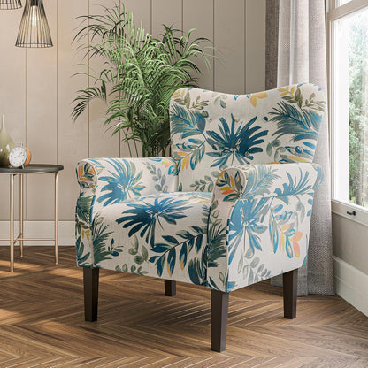 BELLEZE Modern Accent Chair for Living Room, High Back Floral Armchair w/Wooden Legs, Upholstered Wingback Side Chair Padded Armrest Single Sofa for Living Room, Bedroom - Allston (Green Blue Floral)