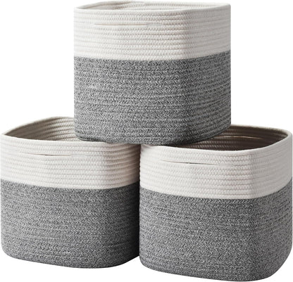 3 Pack Storage Cubes 11 Inch Cotton Rope Woven Baskets for Organizing Cube Bin Square Shelves Organizer,Classroom,Kids Toy Bins,Closet,Baby Nursery(Grey)