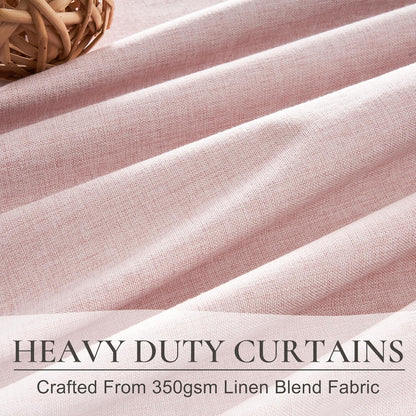Pinch Pleated Heavy Flax Linen Baby Pink Curtains 90 Inches Long for Bedroom 2 Panels Set, Elegant Blackout Insulated Window Curtain with Hooks Rings for Nursery / Office Room Darkening Viral Drapes