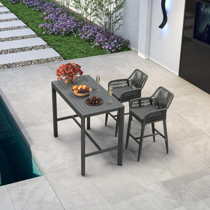 PURPLE LEAF 43.1'' Rectangle Outdoor Patio Bar Height Pub Table, Outside Aluminum Tall Kitchen Bar Table with Sturdy Legs for Bar Stool, Indoor and Outdoor, Garden, Grey